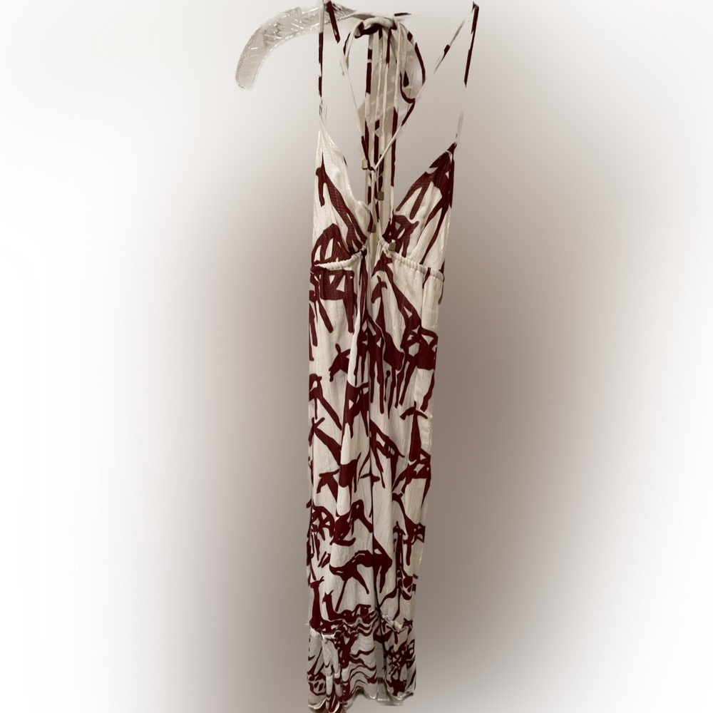 Tie front bralette camisole maxi dress - giraffe print w gold thread